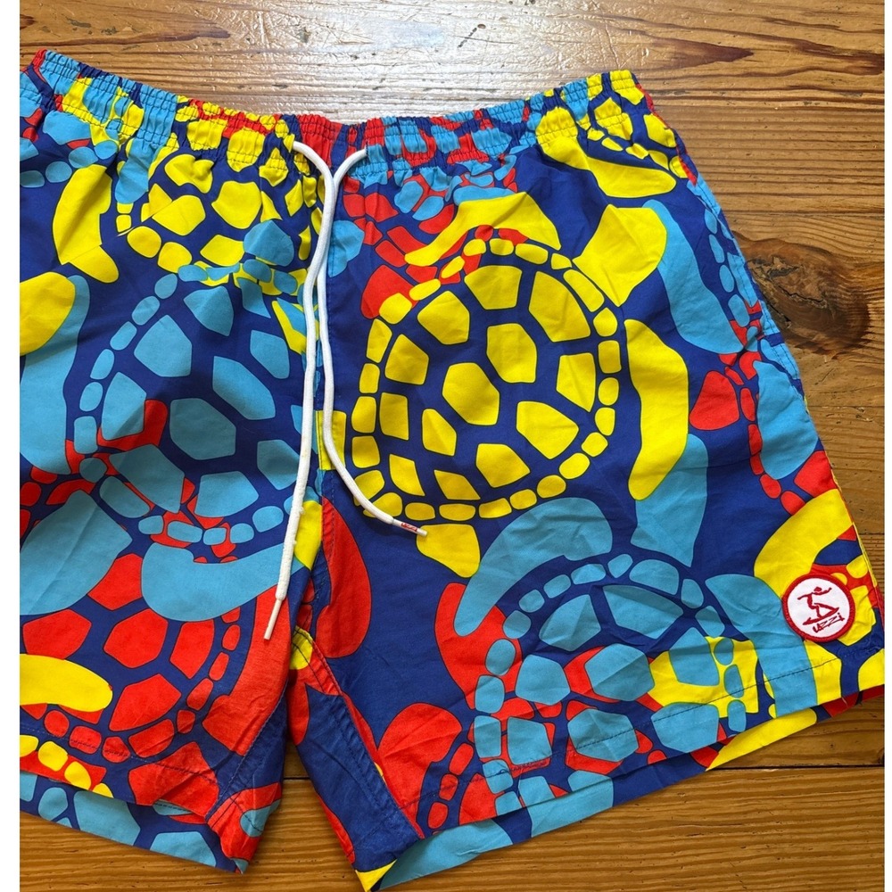 Uzzi Swim Trunks Mens Blue Yellow Red Sea Turtle Print Board Shorts SIZE XL - Picture 2 of 6